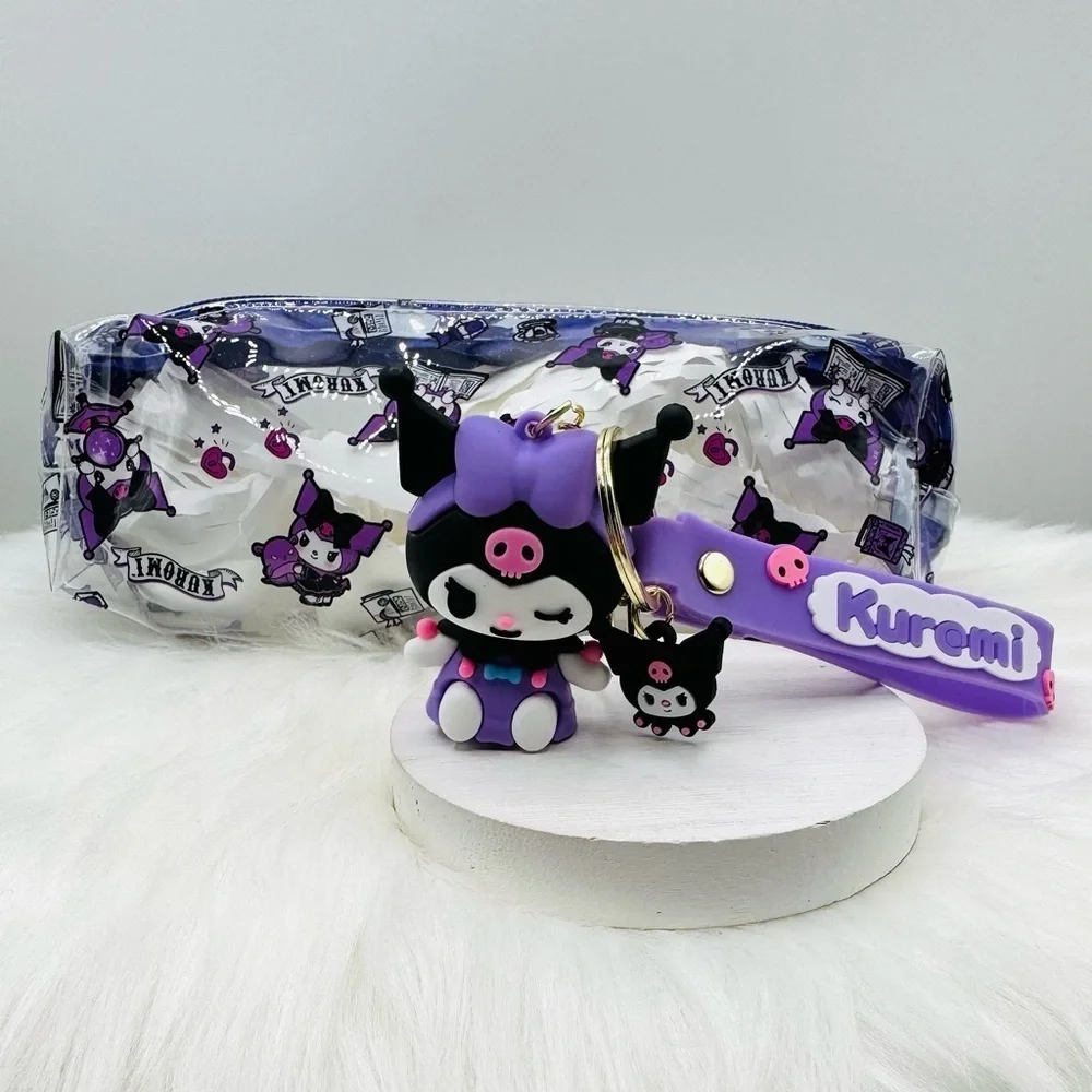 Kuromi Clear Zippered Pencil Case with Kuromi Keychain